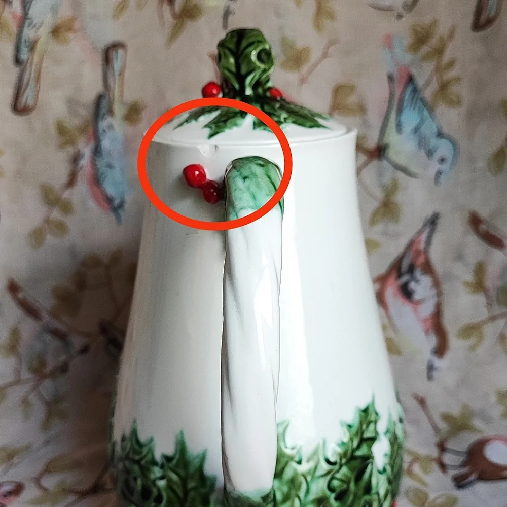 Teapot Christmas Rose By Lefton Vintage Coffee Pot Server Carafe Holiday FLAWS - Picture 5 of 14